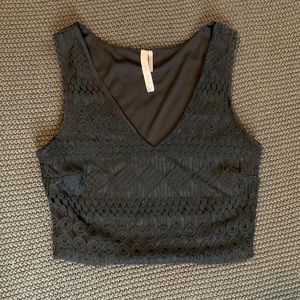 Paper Crane Embroidered Black Crop Tank